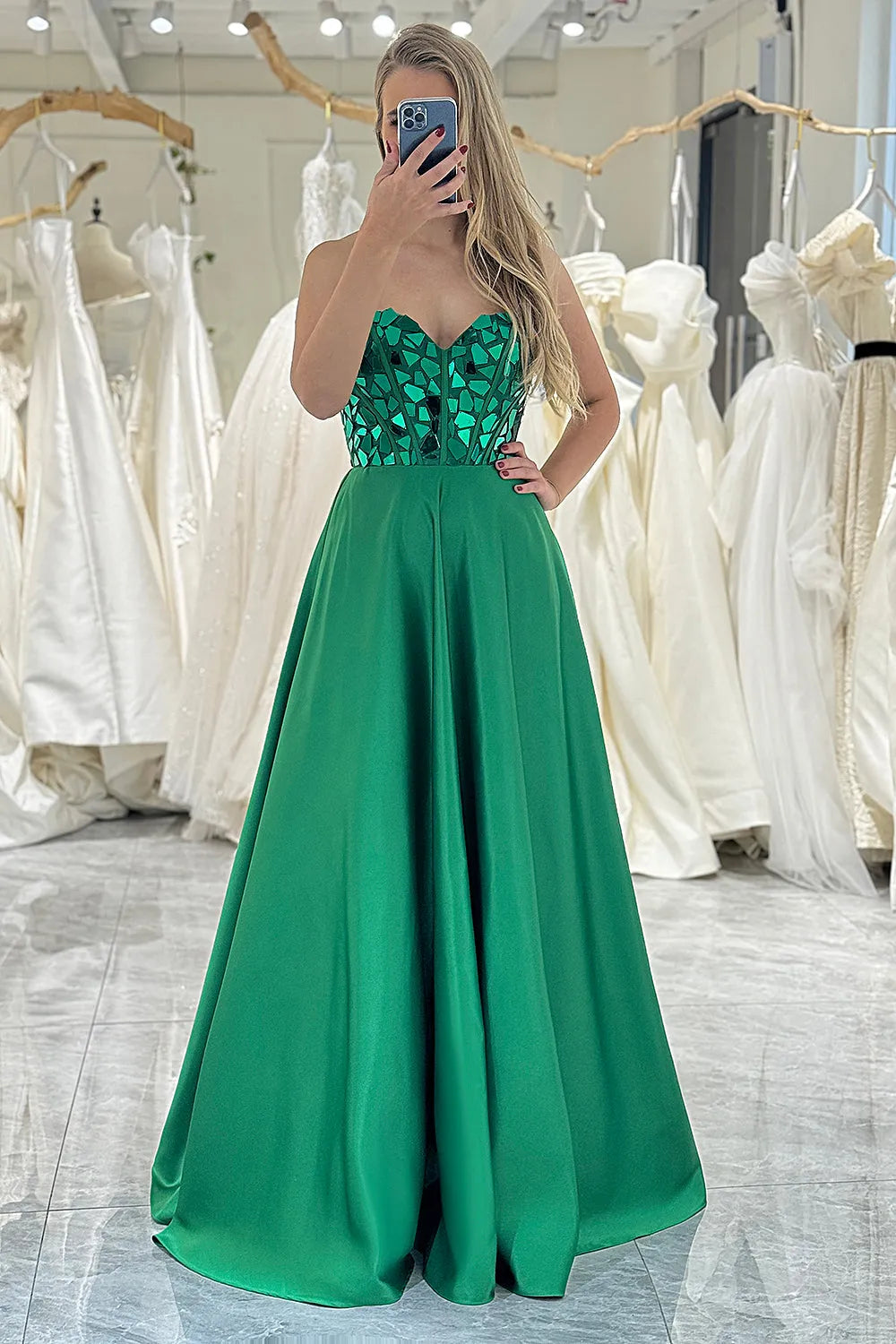 Wholesale A-Line Sweetheart Lace Up Long Prom Dress With Mirror