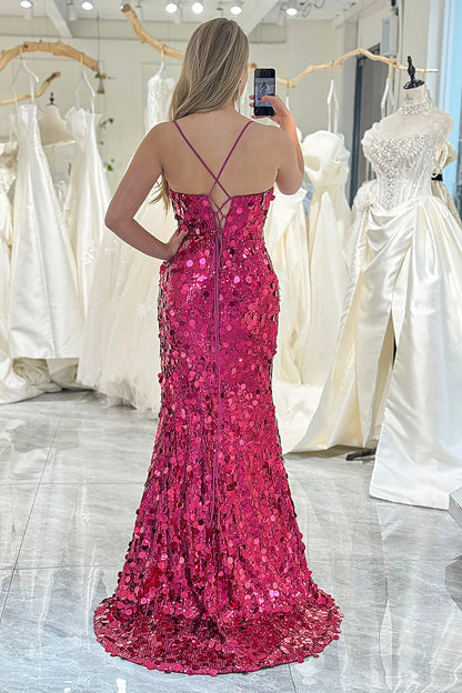 Wholesale Prom Dress Glitter Sequins Mermaid Spaghetti Straps With Slit