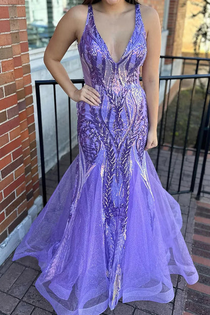 Wholesale Prom Dress Mermaid Deep V-Neck Long With Sequin