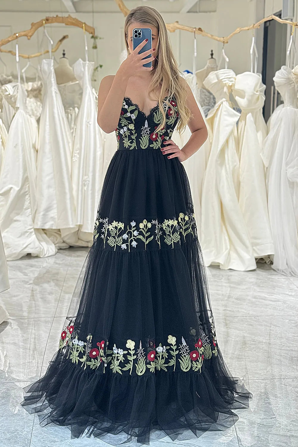 Wholesale Prom Dress A Line Lace Up Long Tulle With Embroidery