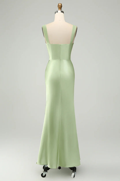 Wholesale Elegant Mermaid Prom Dresses Asymmetrical Satin Bridesmaid Dress Green