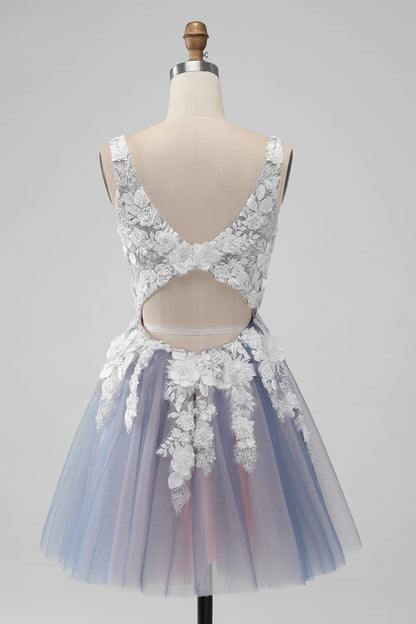 Wholesale Short Homecoming Dress A Line Spaghetti Straps Flowers Graduation Dresses with Pearl Grey Pink