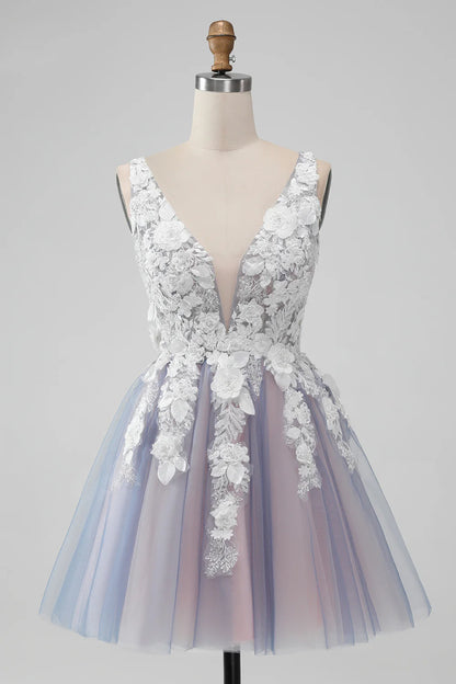 Wholesale Short Homecoming Dress A Line Spaghetti Straps Flowers Graduation Dresses with Pearl Grey Pink