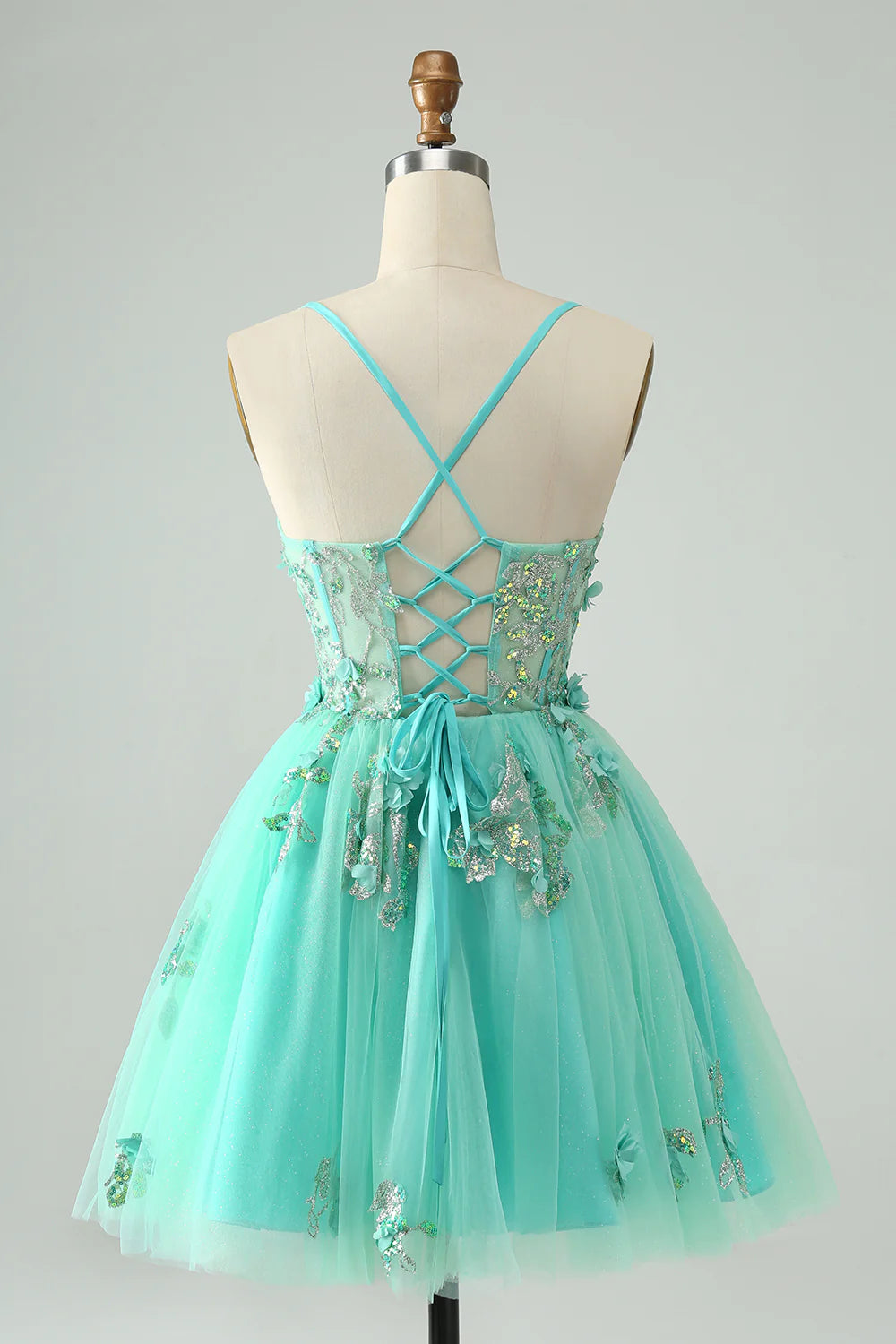 Wholesale Cute Green Short Homecoming Dress A Line Spaghetti Straps Corset with Appliques