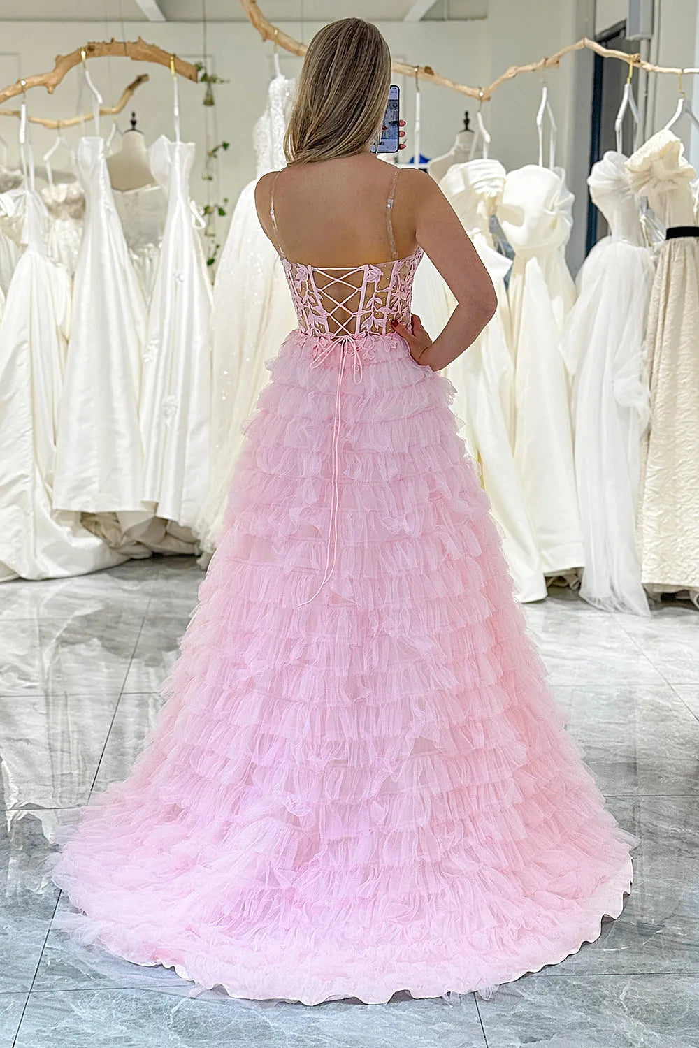 Wholesale A-Line Prom Dress Sweetheart Lace Up Long Ruffle Tulle