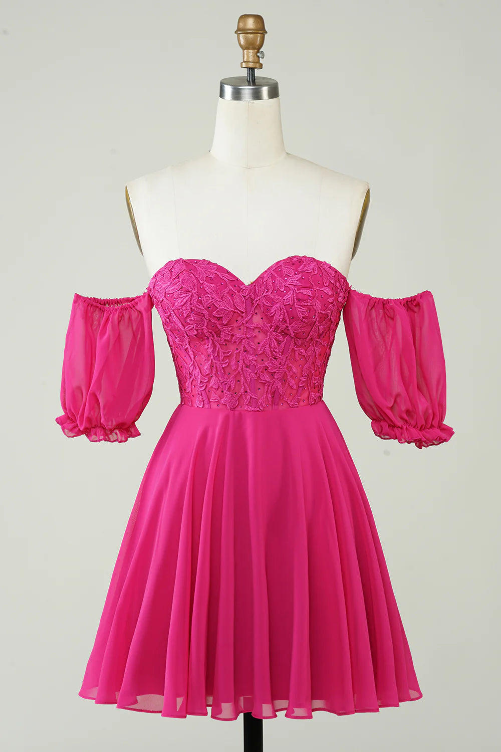 Wholesale Fuchsia Corset A-Line Chiffon Short Homecoming Dress with Lace