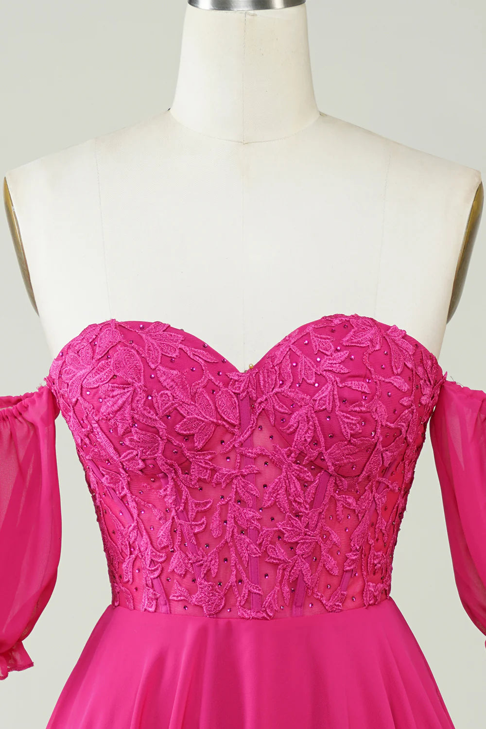 Wholesale Fuchsia Corset A-Line Chiffon Short Homecoming Dress with Lace