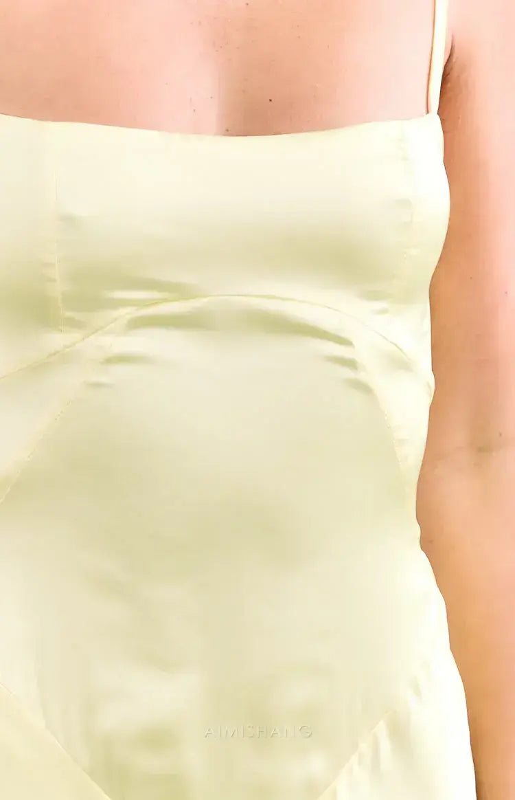 Aimishang Yellow Fashion Spaghetti Straps Sleeveless Lace-up Satin Prom Dress Long Formal Dress Simple Evening Party Dress