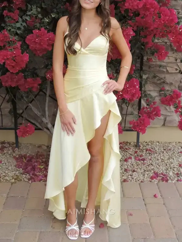 Aimishang Yellow V-neck Spaghetti Straps Prom Dress Lovely Evening Dress Simple Party Dress