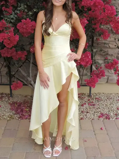 Aimishang Yellow V-neck Spaghetti Straps Prom Dress Lovely Evening Dress Simple Party Dress