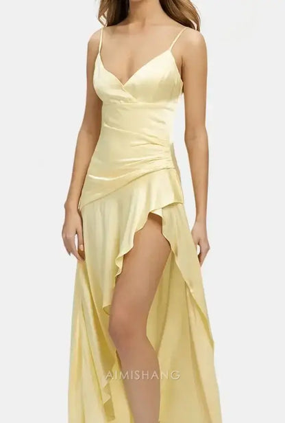 Aimishang Yellow V-neck Spaghetti Straps Prom Dress Lovely Evening Dress Simple Party Dress