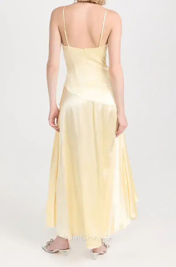 Aimishang Yellow V-neck Spaghetti Straps Prom Dress Lovely Evening Dress Simple Party Dress