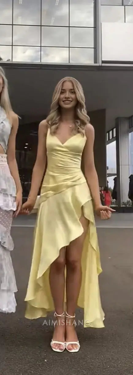 Aimishang Yellow V-neck Spaghetti Straps Prom Dress Lovely Evening Dress Simple Party Dress