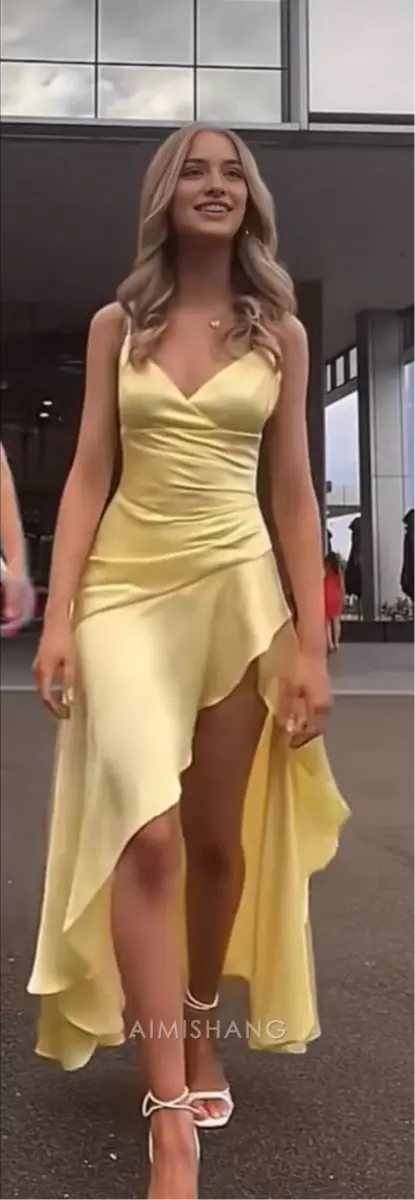 Aimishang Yellow V-neck Spaghetti Straps Prom Dress Lovely Evening Dress Simple Party Dress