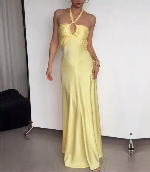 Aimishang Fashion Halter Open Back Sleeveless Party Evening Gown Elegant Long Formal Prom Dress