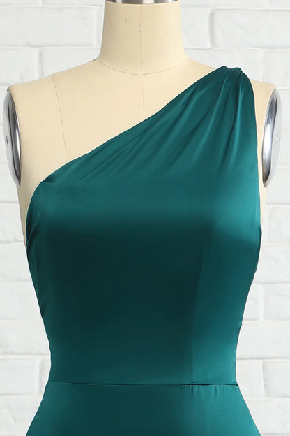 Wholesale Mermaid One Shoulder Dark Green Long Bridesmaid Dress