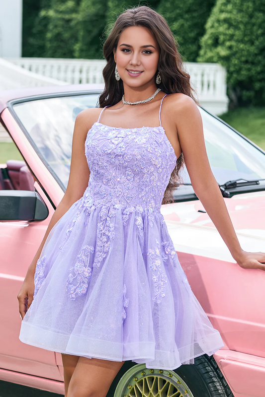 Wholesale A Line Short Homecoming Dress Sparkly Lilac Lace Up Back Sequin with Appliques