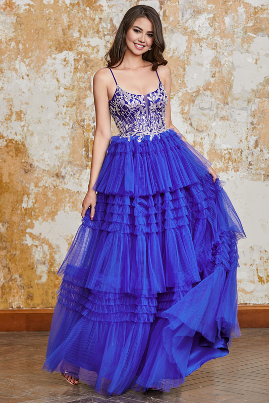 Wholesale Prom Dress A Line Spaghetti Straps Tiered with Ruffles Appliques