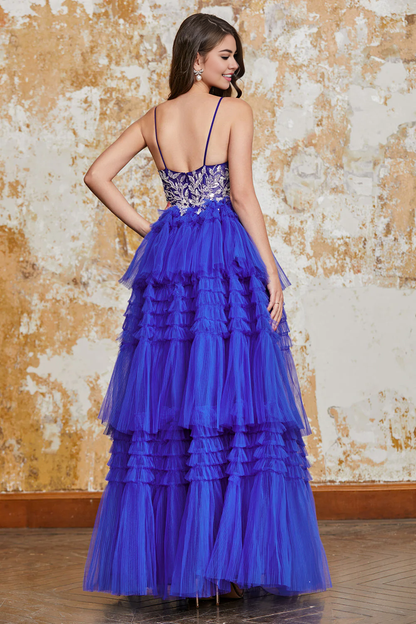 Wholesale Prom Dress A Line Spaghetti Straps Tiered with Ruffles Appliques