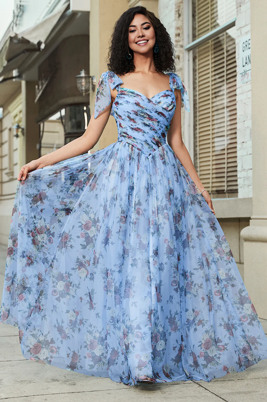 Wholesale Prom Dress A-Line Off The Shoulder Floral Print Pleated Tulle