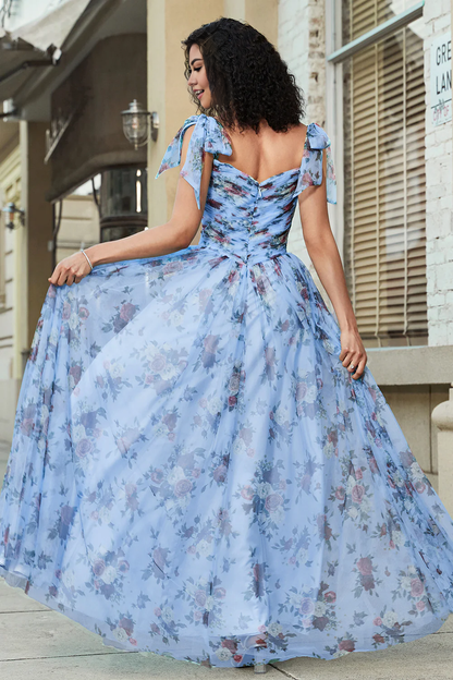 Wholesale Prom Dress A-Line Off The Shoulder Floral Print Pleated Tulle