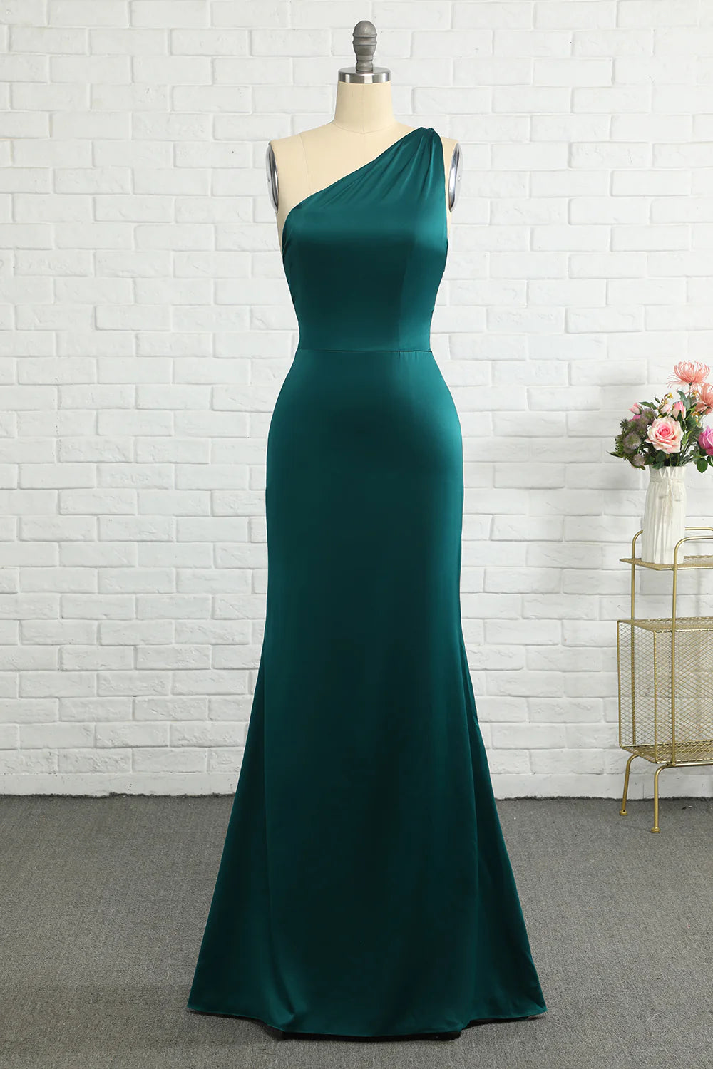 Wholesale Mermaid One Shoulder Dark Green Long Bridesmaid Dress