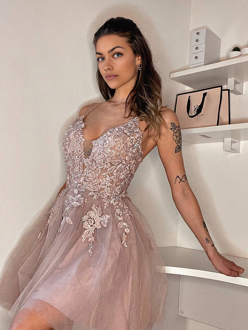 Wholesale Elegant A Line Graduation Dresses Applique BlushTulle Short Homecoming Dress