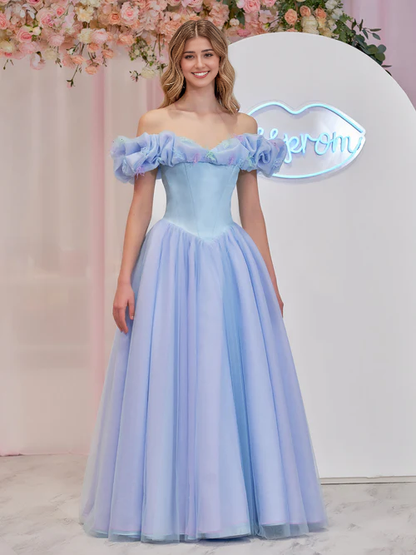 Wholesale Evening Dress Cinderella Blue Tulle Off the Shoulder With Crystals & Butterflies Ball Gown