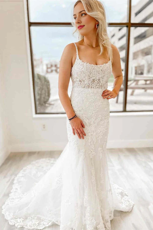 Wholesale Elegant White Mermaid Long Bridal Dress with Appliques