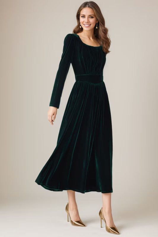 Wholesale Elegant Velvet Dress Long Sleeves Dress V Neck Formal Dress for Wedding Guest