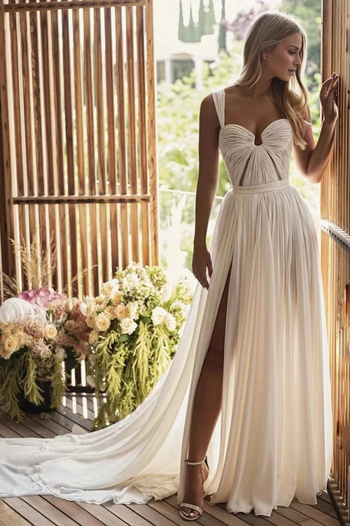 Wholesale Elegant Bohemian A-Line Long Chiffon Sweetheart Wedding Dresses