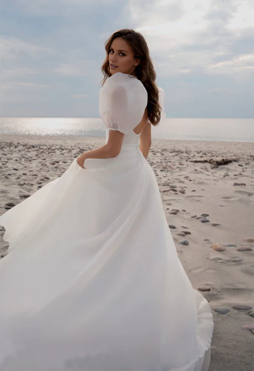 Wholesale Elegant A-Line Square Neck Short Sleeves Wedding Dresses with Train