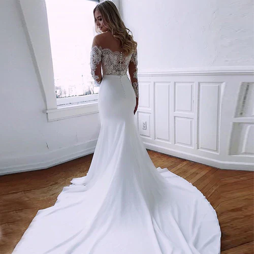 Wholesale Elegant Mermaid Lace Long Sleeves Wedding Dresses With Appliques