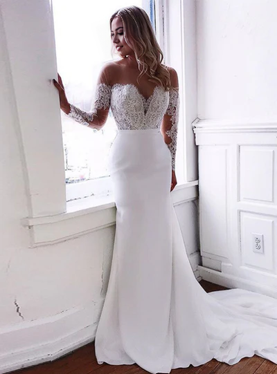 Wholesale Elegant Mermaid Lace Long Sleeves Wedding Dresses With Appliques