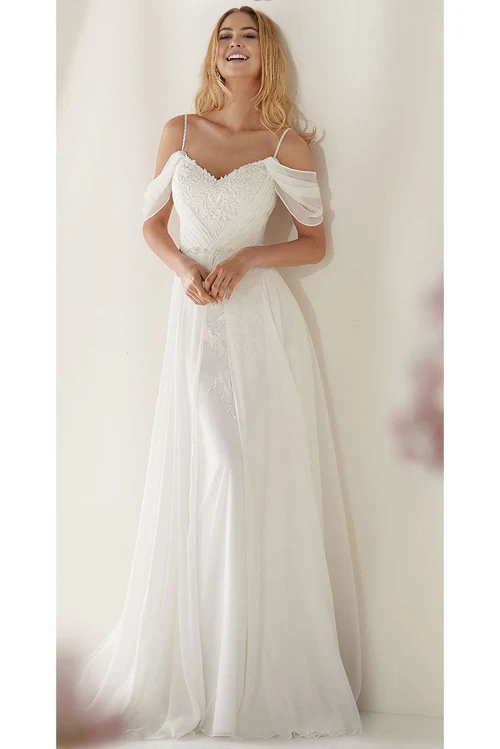 Wholesale Elegant A-Line Spaghetti Straps Off-the-Shoulder Sweep Train Wedding Dress