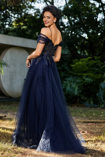 Wholesale Elegant A-Line Prom Dresses Off the Shoulder Beaded Tulle Dress