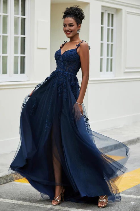 Wholesale Elegant Sweetheart Prom Dresses Applique Tulle Dress With Slit