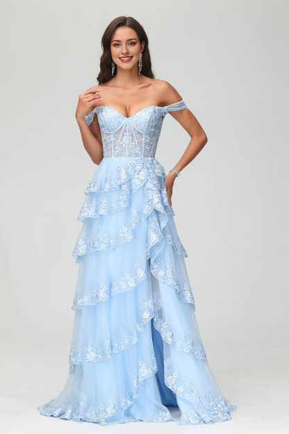 Wholesale Elegant A-Line Prom Dresses Off Shoulder Rhinestone Tulle Sweep Train Dress