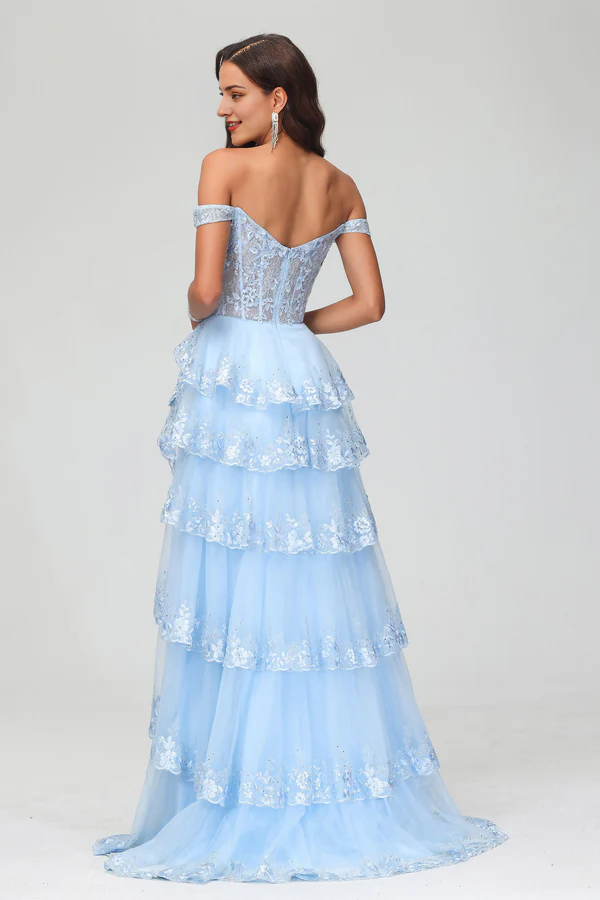 Wholesale Elegant A-Line Prom Dresses Off Shoulder Rhinestone Tulle Sweep Train Dress