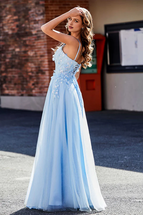 Wholesale Elegant Prom Dresses Flower Applique Lace Open Back Tulle Dress