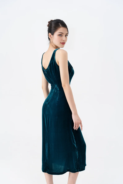 Wholesale Elegant Velvet Dress Ruched Formal Dress for Wedding Guest