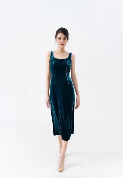 Wholesale Elegant Velvet Dress Ruched Formal Dress for Wedding Guest