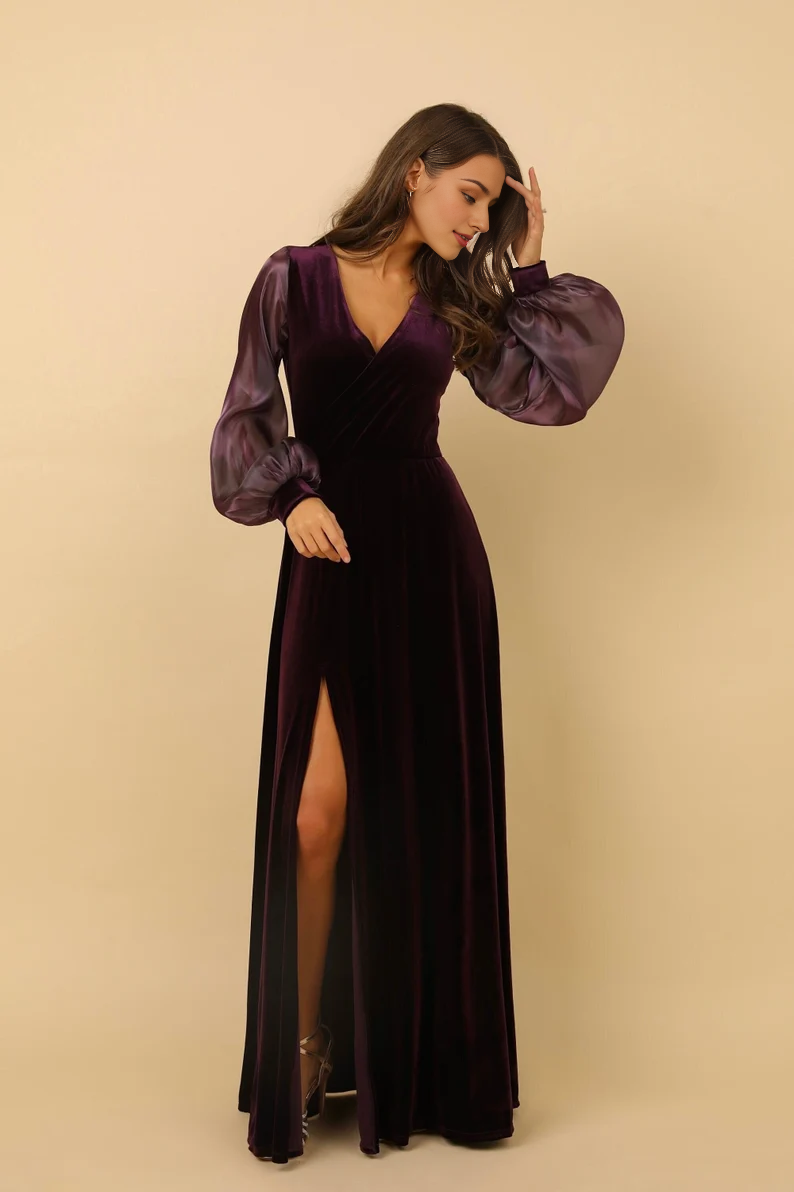 Wholesale Fashionable and Beautiful Navy blue Velvet dress Velvet Bridesmaid Dress