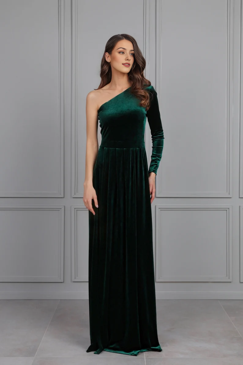 Wholesale Elegant Velvet Dress Ruched Long Sleeve Formal Dress for Evening Dress