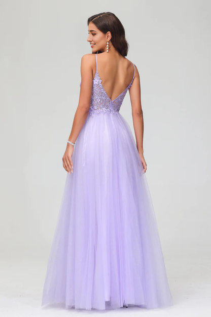 Wholesale Elegant Prom Dresses See-through V Neck Evening Dress Rhinestone Tulle Applique Long Dress