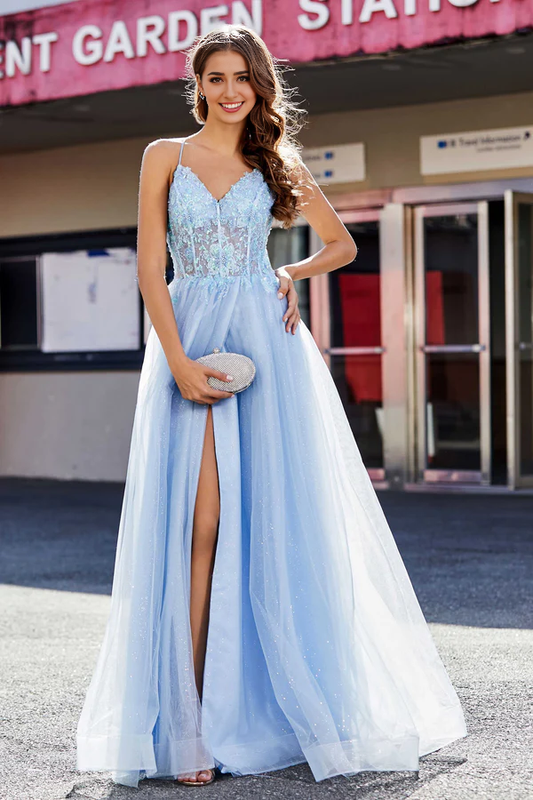 Wholesale Elegant A Line Prom Dresses Corset Sequins Top Tulle Gown Evening Dress