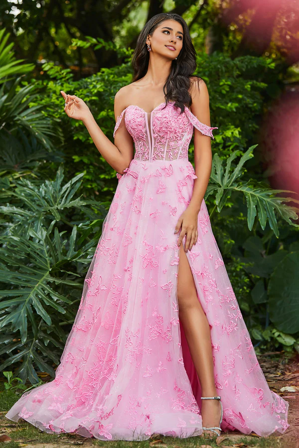 Wholesale Elegant Prom Dresses Strapless Butterfly Applique Sweep Train Gown With Slit