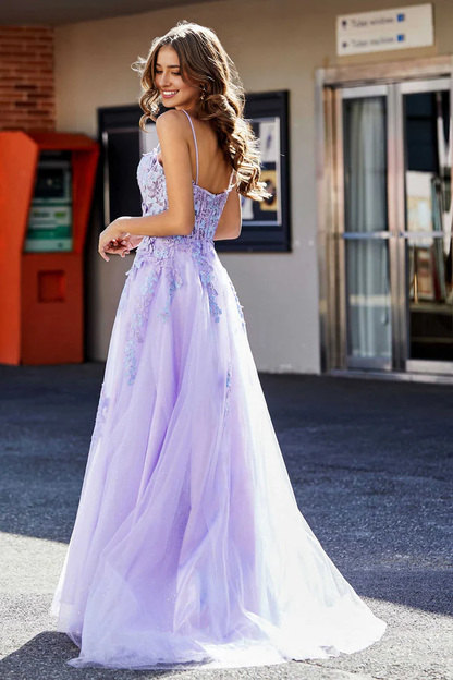 Wholesale Sweetheart Prom Dresses Spaghetti Straps Applique A-Line Evening Dress Tulle Floor-Length Dress