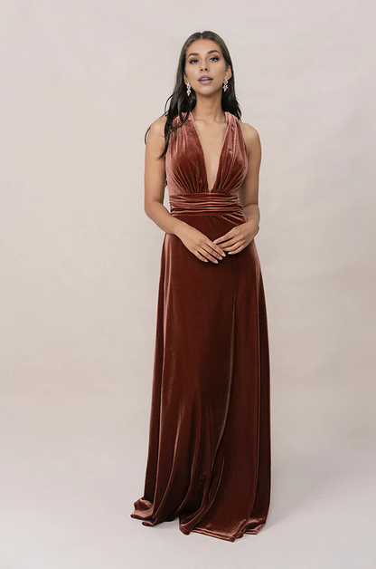 Wholesale Fashionable and Beautiful Deep V-neck Velvet dress Velvet Evening Dress Prom Dresses