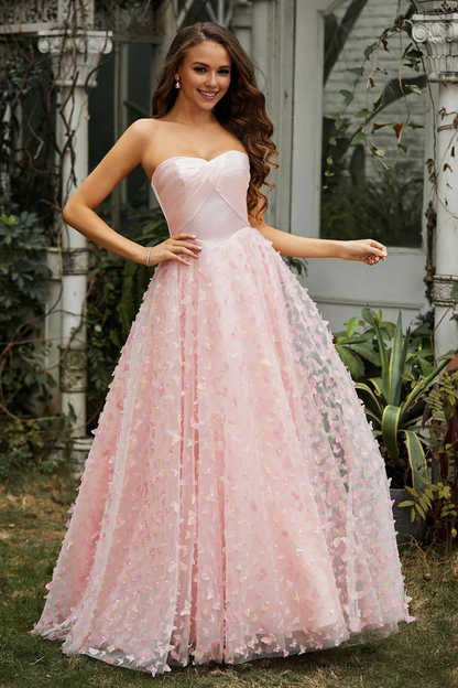 Wholesale Pink Elegant Evening Dress Sweetheart Lace Applique A-Line Prom Dresses